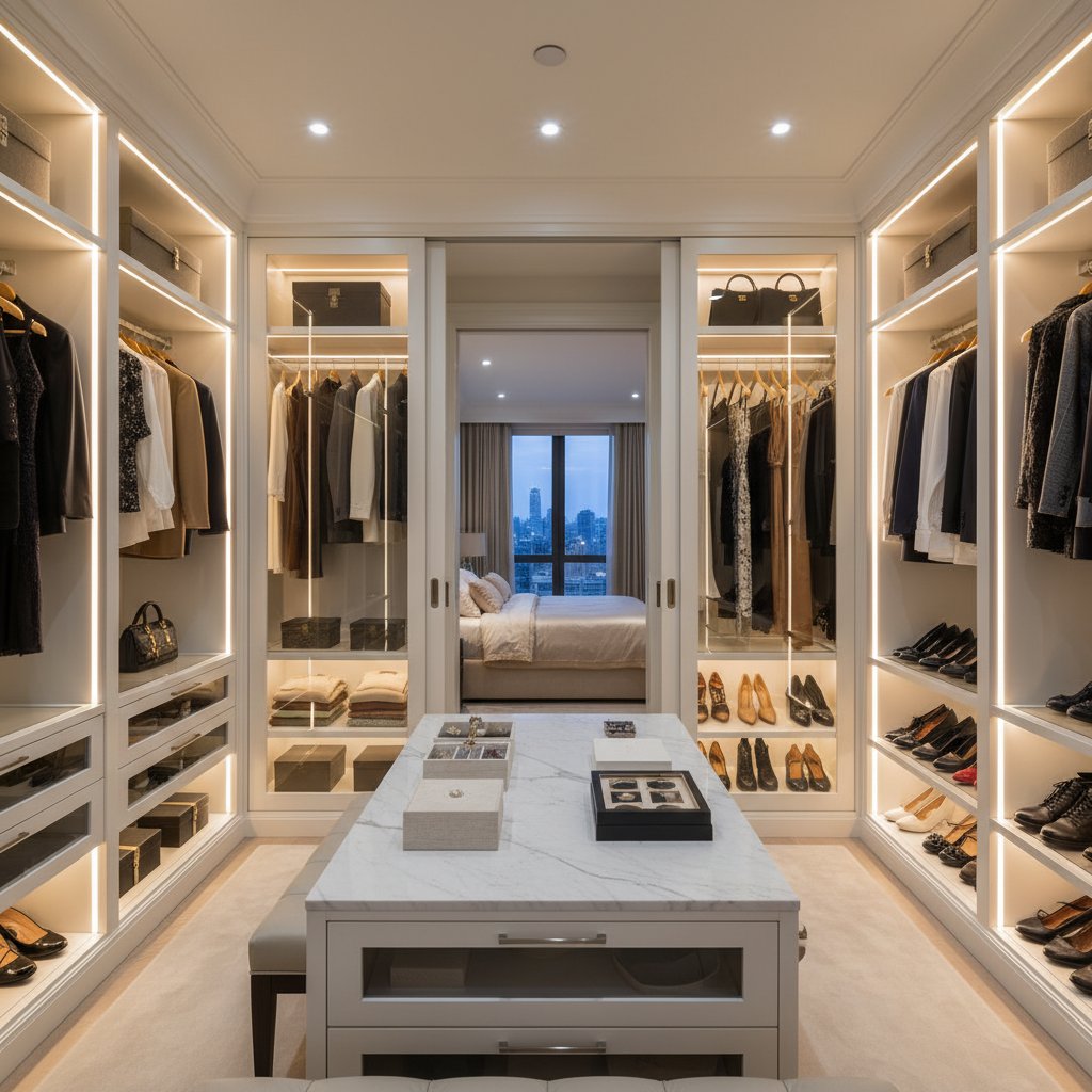 Modern bedroom wardrobe installation